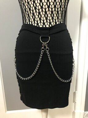Y2K Goth Punk Cruella Black Skirt with D-Rings and Chains SMALL